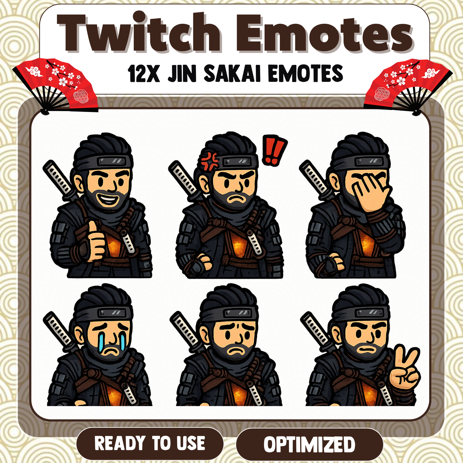 Ghost of Tsushima Anime Emotes for Twitch/YouTube Streamers