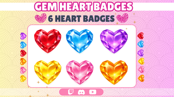 6x Gem Heart Badges for Streamers/Vtubers/Gamers