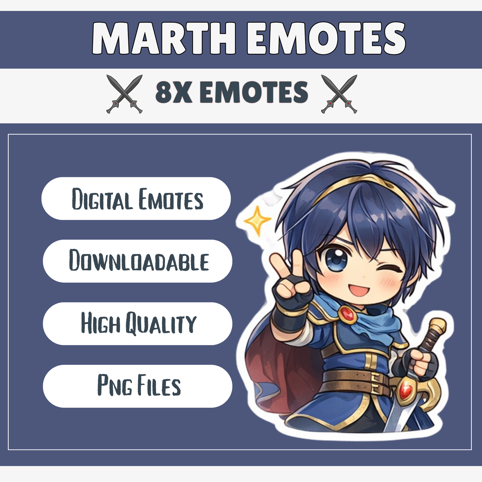8x Anime Marth Emotes for Twitch/YouTube/Kick