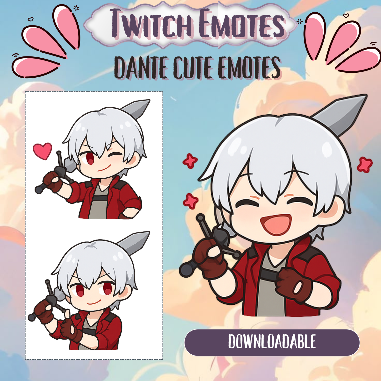Dante Theme Cute Twitch Emotes For Streamers/Vtubers