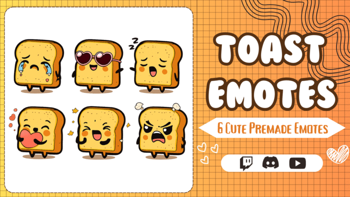 6x Funny Toast Emotes for Streaming