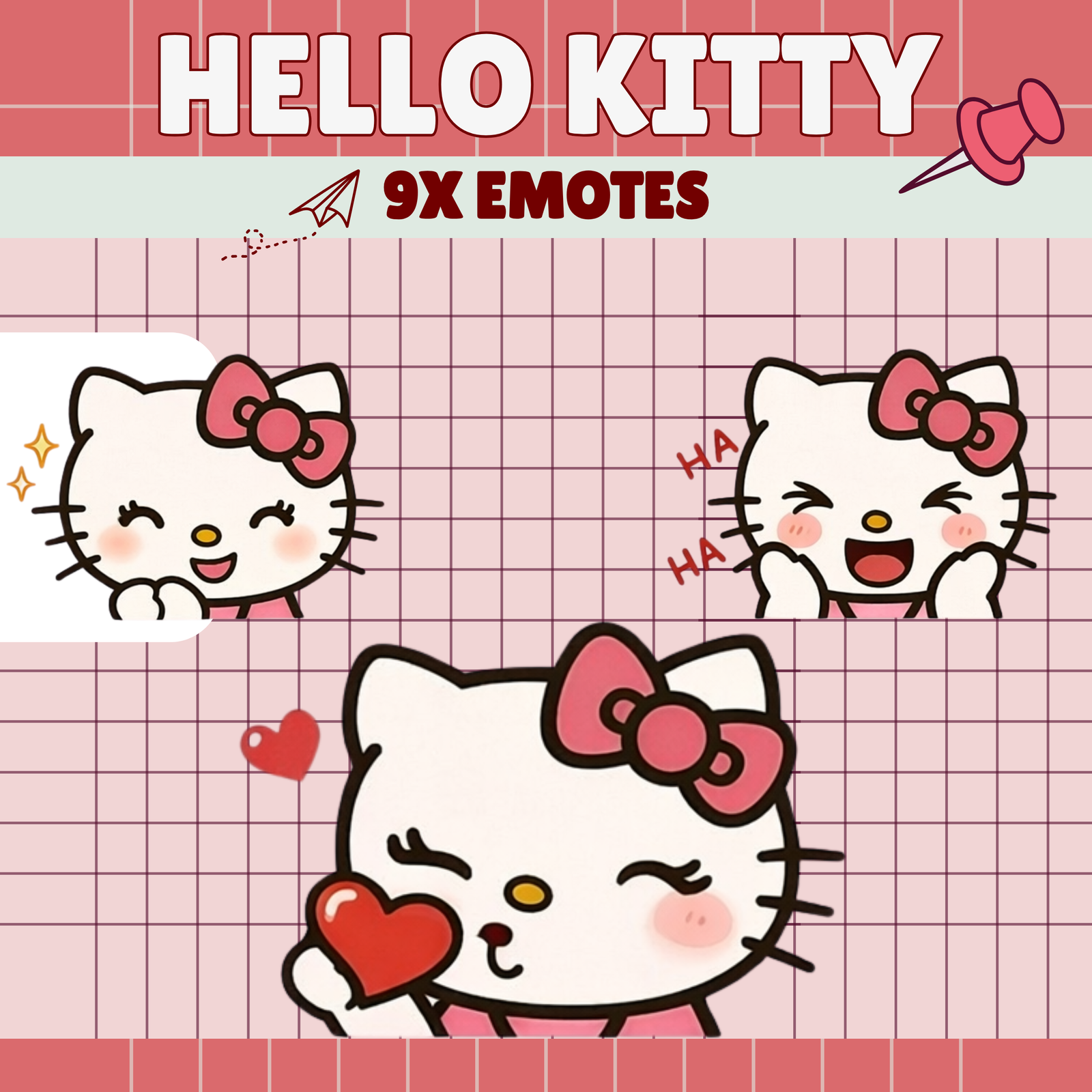 9x Hello Kitty Cute Emotes for Streaming