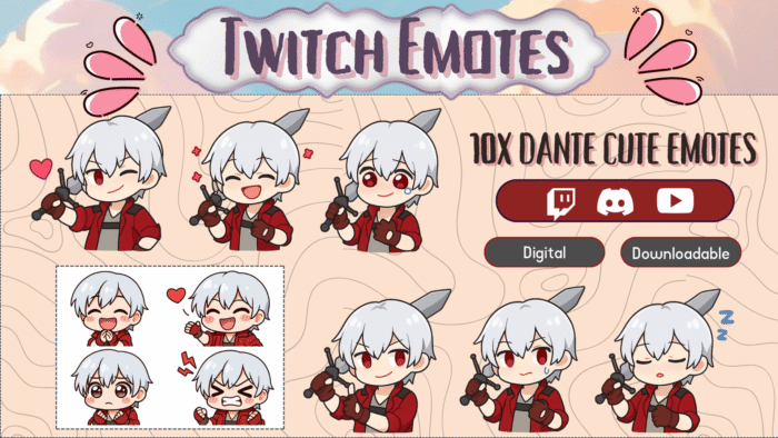 Dante Theme Cute Twitch Emotes For Streamers/Vtubers